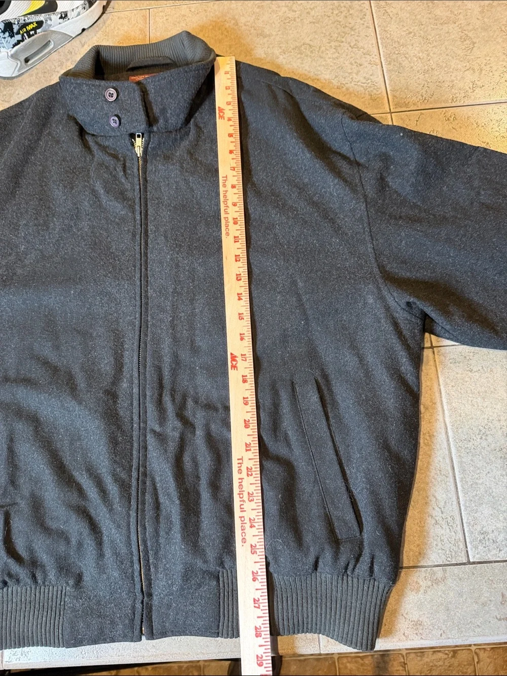 Nordstrom 65% wool Men’s Dark charcoal Gray Zip Jacket with Ribbed Collar Sz XL